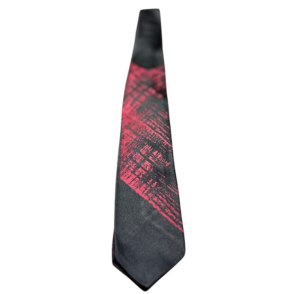 Vintage Comte De France Classic Neck Tie Red/Black Abstract 100% Silk